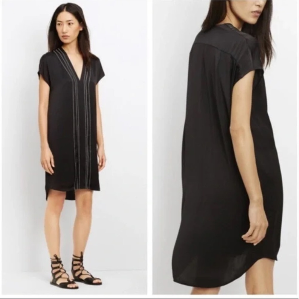 VINCE Satin Embroidered Popover dress